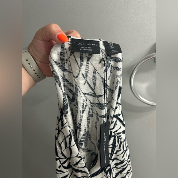 NWT tahari linen black and white button up - Picture 5 of 6
